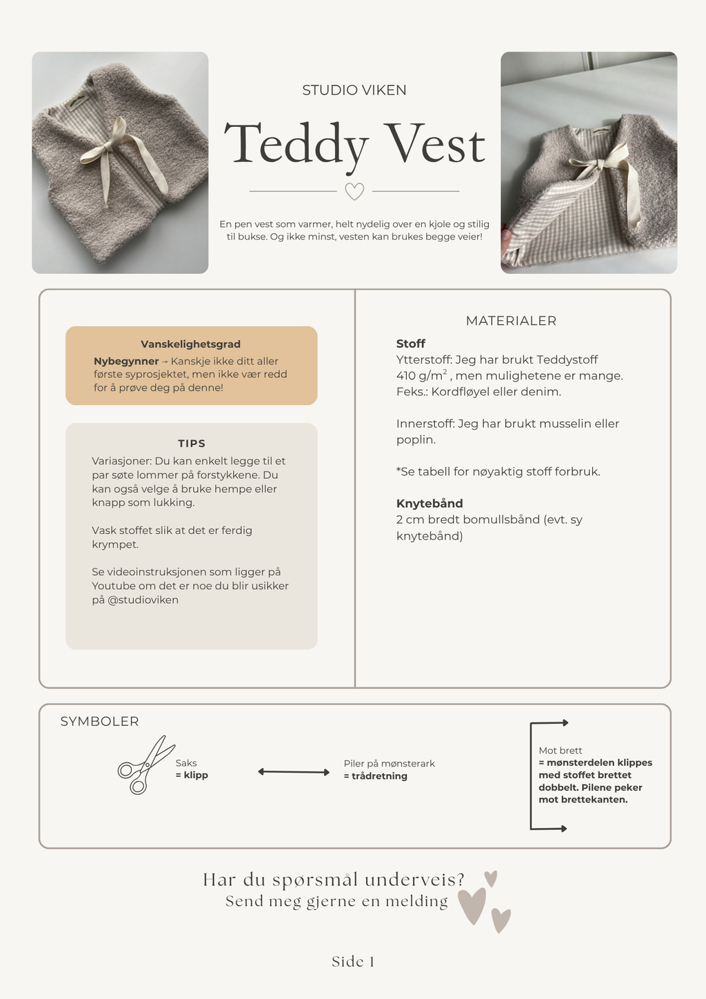 2-i-1 Teddy Vest Symønster